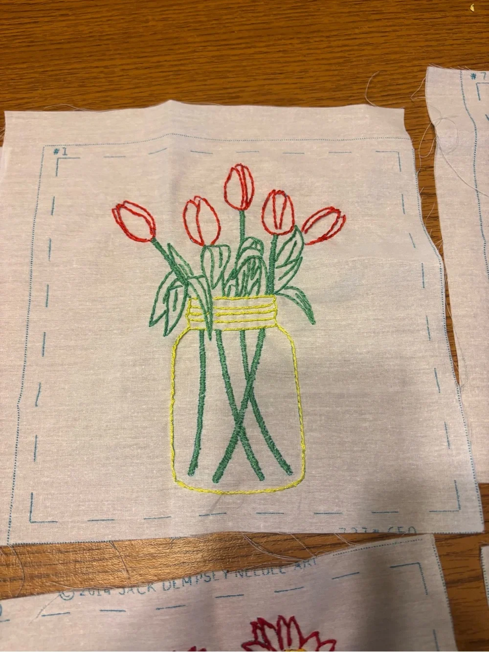 Hand Embroidered Quilt Floral Blocks 12ct